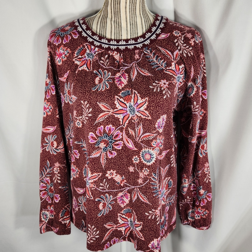 Old Navy Multicolored Floral Print Embroidered Accents BOHO Top Size Large